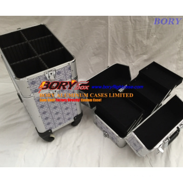 Heavy Duty Aluminum Cosmetic Organizer Box with Wheels